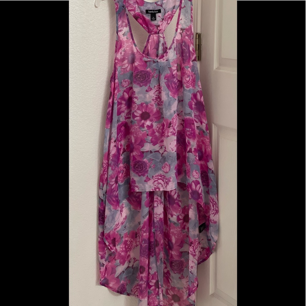 Kandy Kiss Pink Flowers High-Low Tank Top